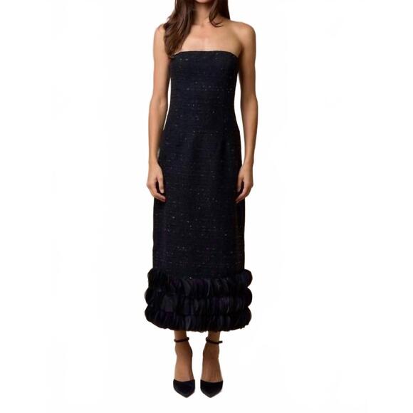 NEW LALAVON tweed strapless maxi dress in black - Picture 2 of 3